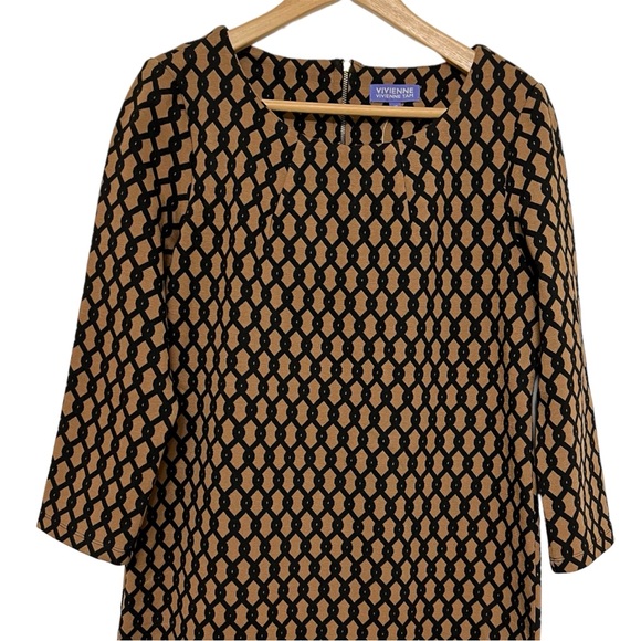 Vivienne Tam Brown Black Geometric Print Dress Size 12 NWT - Picture 3 of 7